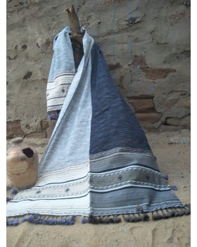 Kutch hand weaving Cotton Stole - Light and Dark blue 